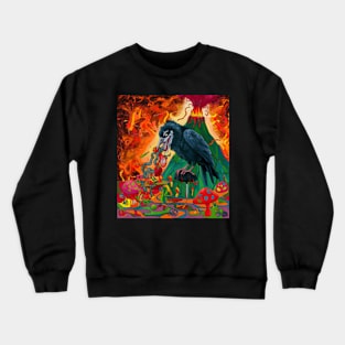 abstract art crow eating worms on mushroom Crewneck Sweatshirt